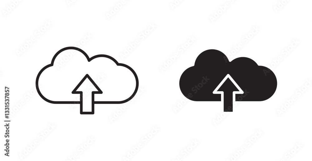 Poster cloud upload vector icon set in black color.