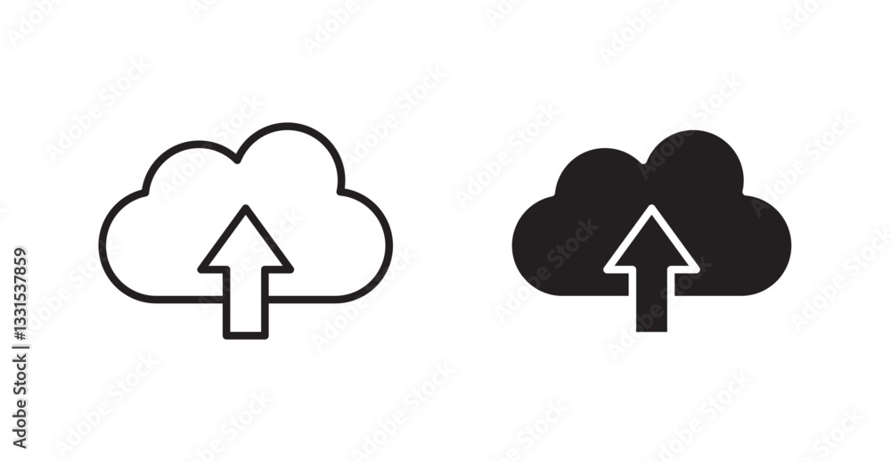 Aufkleber Cloud upload vector icon set in black color.