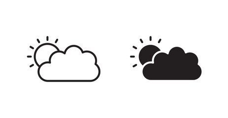 Cloud sun vector icon set in black color.