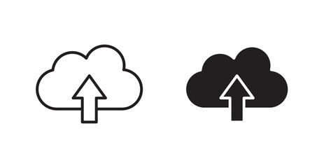 Cloud upload vector icon set in black color.