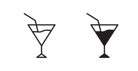Cocktail vector icon set in black color.