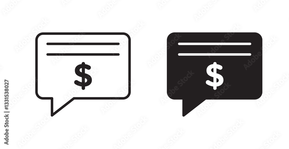 Poster comment dollar vector icon set in black color.