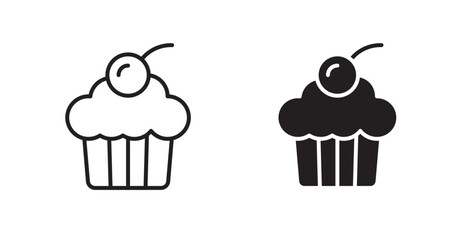 Cupcake vector icon set in black color.