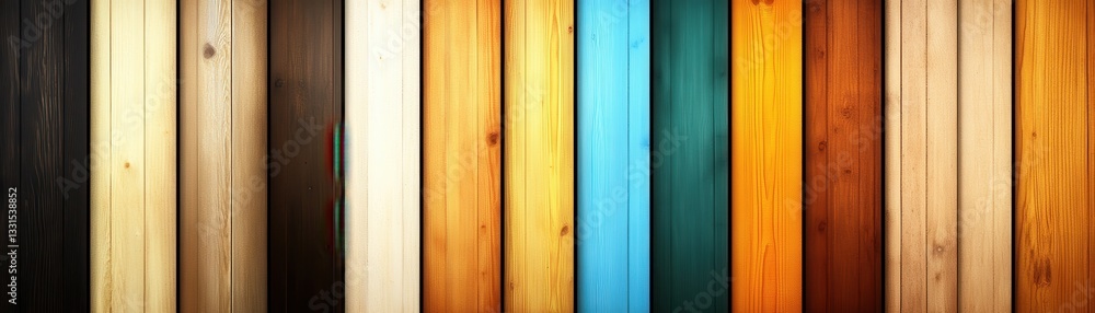 Aufkleber a close-up view of a rustic wooden wall featuring a vibrant multicolored stripe running horizontally