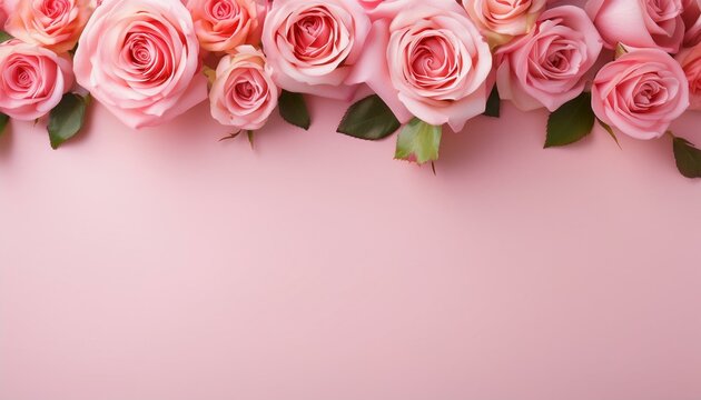 pink roses top border on soft pink background