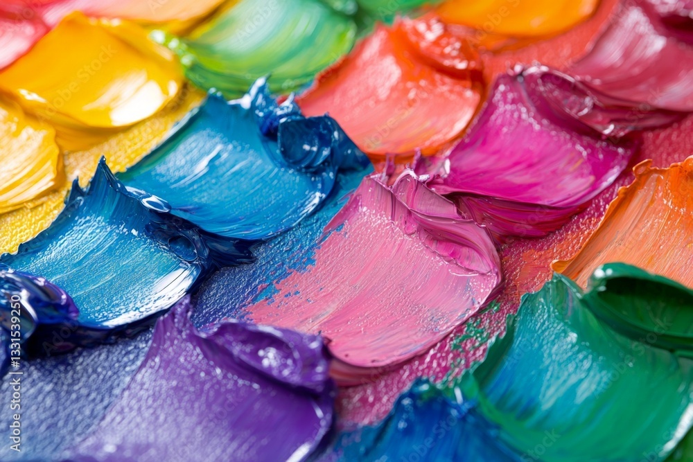 Aufkleber Vivid colors of paint effortlessly blended on a palette ready for creative artistic expression in a vibrant studio setting