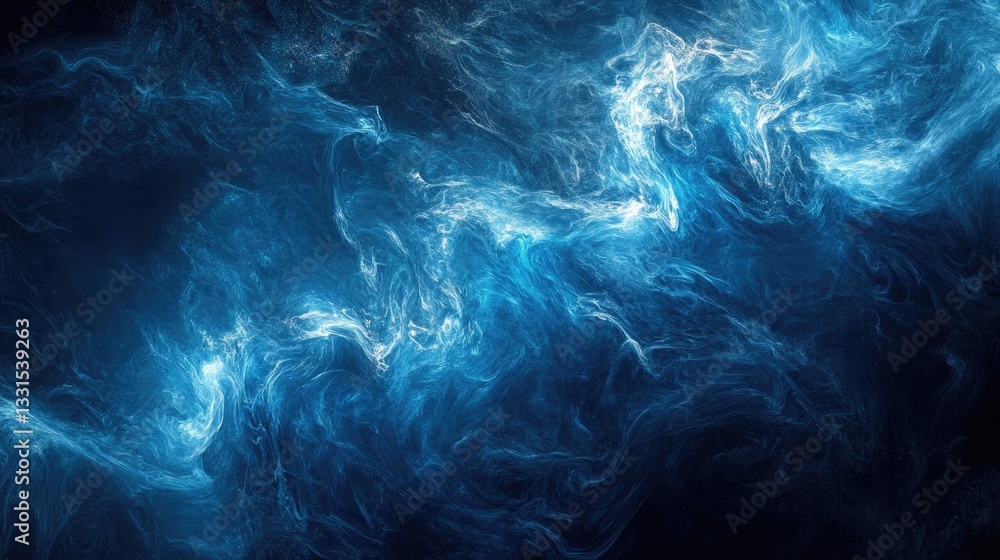 Poster ethereal blue swirl of colorful wisps in an abstract pattern creating a mystical atmosphere