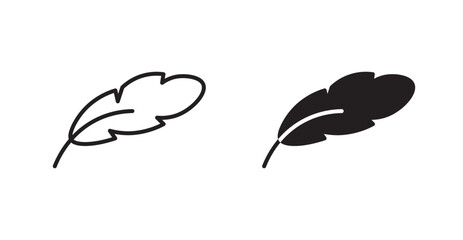 Feather vector icon set in black color.
