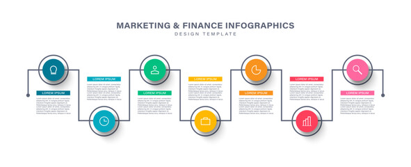 7 step process infographic template vector element. Colorful infographic template