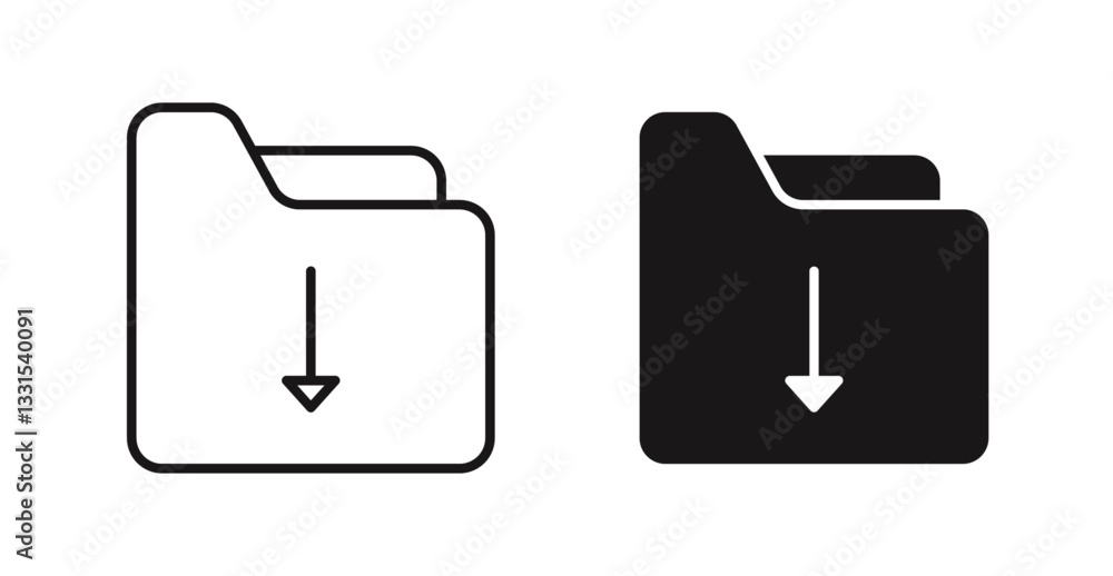 Poster folder download vector icon set in black color.
