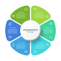 Circular infographic template with 6 steps and linear icons for your business presentations