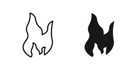 Flame vector icon set in black color.