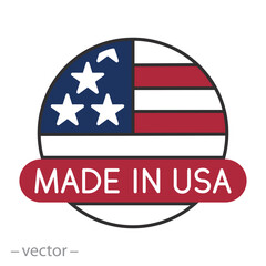label flag manufactured america, made in usa icon, quality american stamp, flat vector illustration