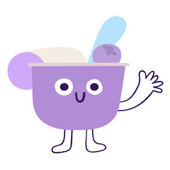 Cute yogurt character. Hand drawn design. Illustration on white background.