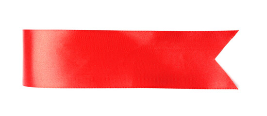 One red ribbon bookmark isolated on white, top view