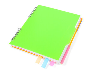 Notebook with colorful tabs isolated on white