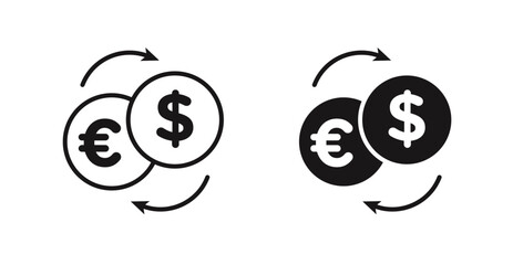 Money exchange vector icon set in black color.