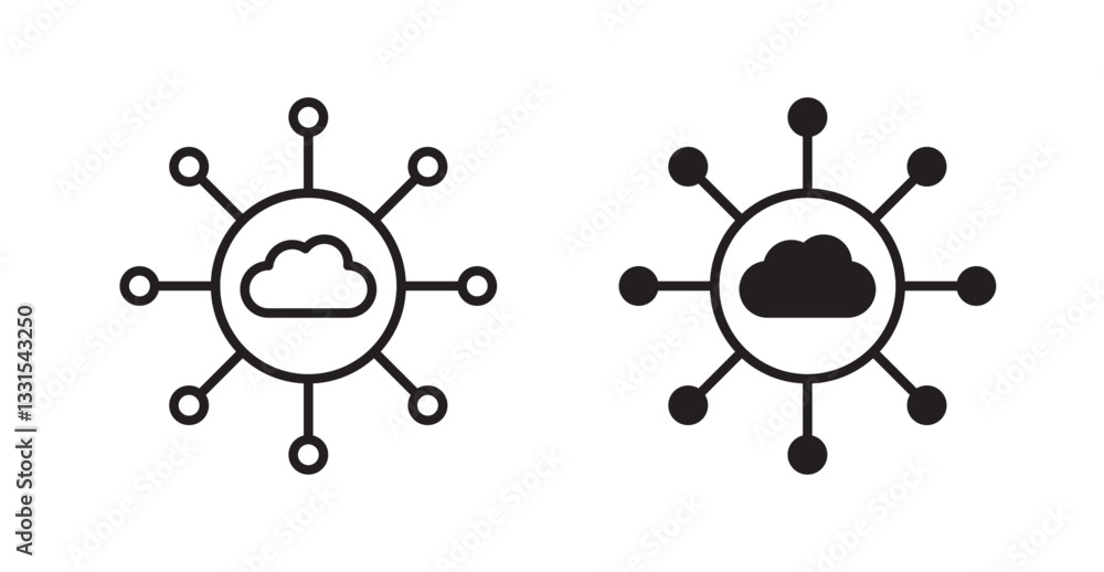 Poster network cloud vector icon set in black color.