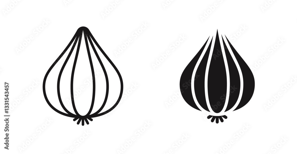 Poster onion vector icon set in black color.