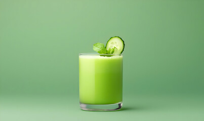 Fototapeta premium Refreshing Green Drink with Mint and Cucumber on Green Background