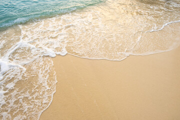 nature of the beach and sea Summer with sunshine, sandy beaches, clear blue waters sparkling against the blue sky. On an island with good ecology and environment Background for summer vacation