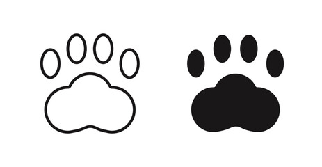 Paw vector icon set in black color.