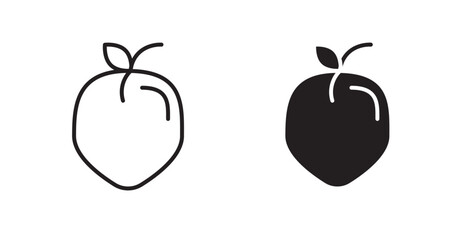 Peach vector icon set in black color.