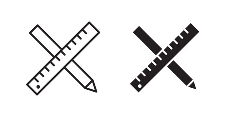 Pencil and ruler vector icon set in black color.