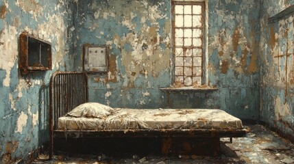 Abandoned room with a bed forgotten building photography grungy environment wide angle desolation