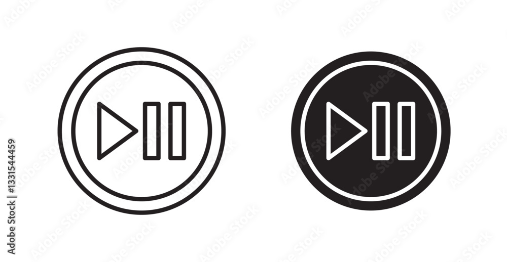 Poster play pause vector icon set in black color.