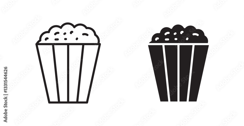 Poster popcorn vector icon set in black color.