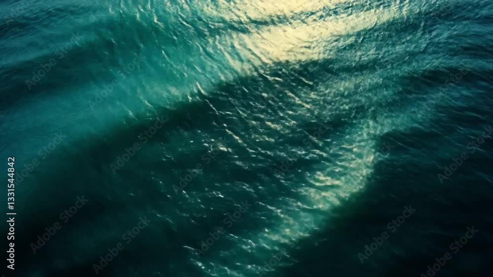 Poster aerial view of ocean waves with sunlight reflections on water surface creating serene and tranquil a