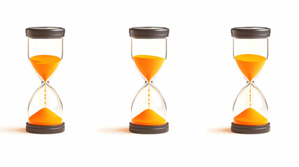 Three Colorful Hourglasses Displaying Flowing Orange Sand