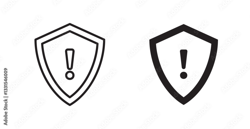 Aufkleber shield exclamation vector icon set in black color.