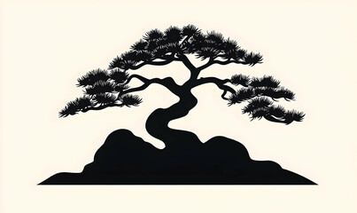 Elegant Black Silhouette of a Pine Tree on a Light Background