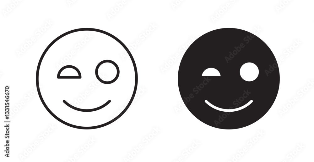 Aufkleber smile wink vector icon set in black color.