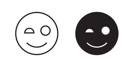 Smile wink vector icon set in black color.
