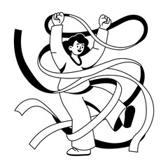 Girl dancing with party streamers, glyph illustration