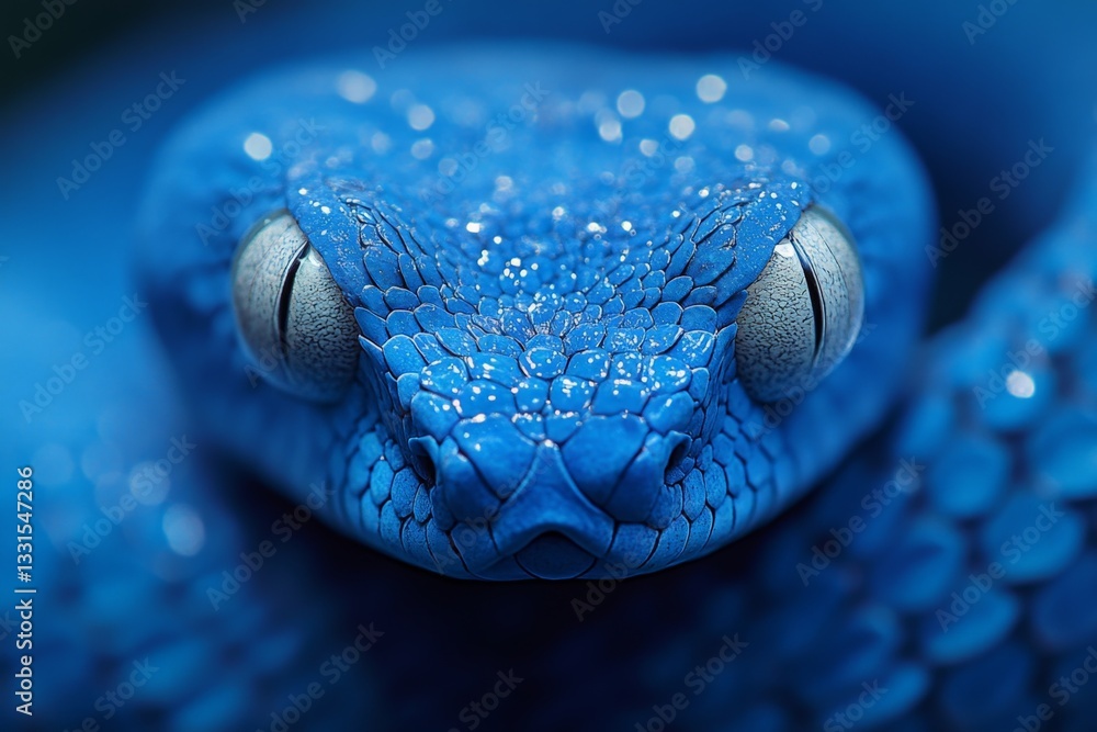 Poster Close-up view of a vibrant blue snake displaying its scales and unique features in a natural environment