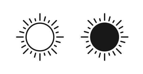 Sun vector icon set in black color.