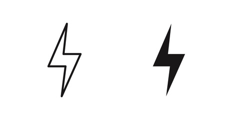 Thunder bolt vector icon set in black color.