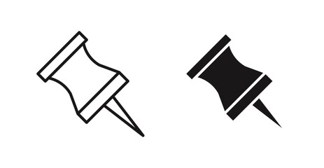 Thumbtack vector icon set in black color.