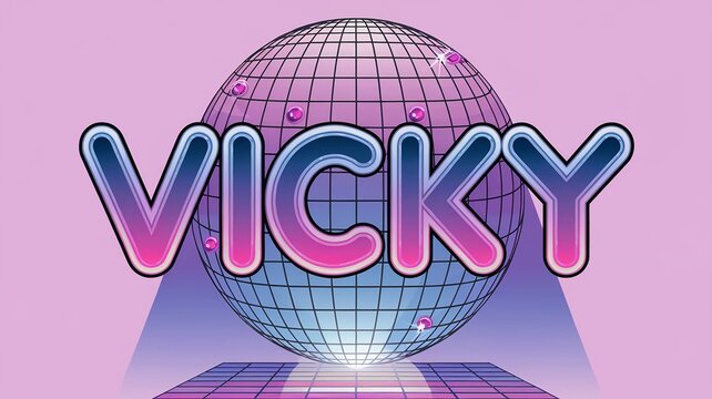 Disco themed illustration showcasing the name Vicky in eye-catching typography