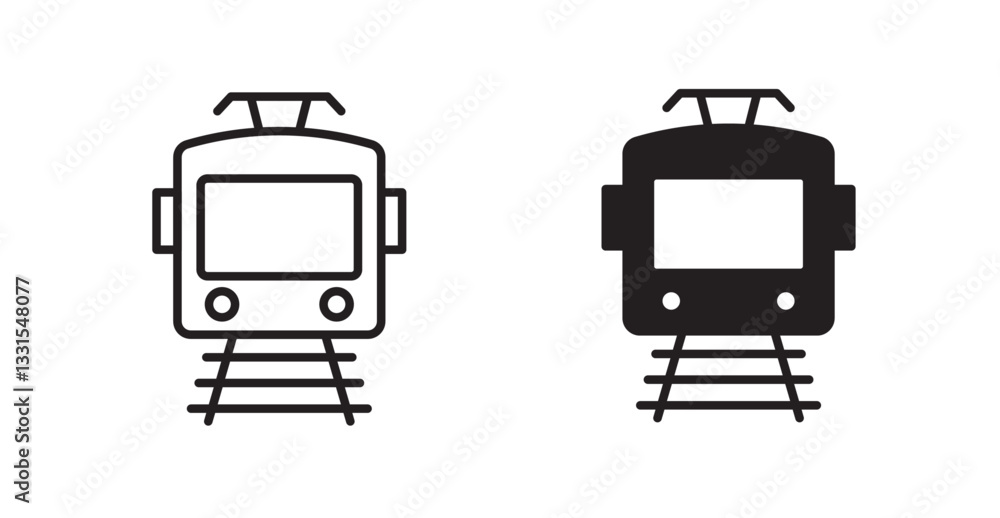 Poster train vector icon set in black color.