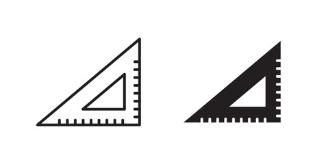 Triangle Ruler vector icon set in black color.