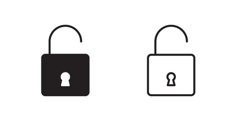 Unlock vector icon set in black color.