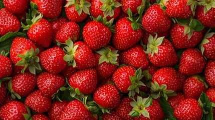 Fresh Red Strawberries on Green Leaves Background for Food Photography