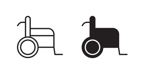 Wheelchair vector icon set in black color.