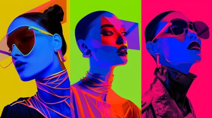 A woman with sunglasses in a colorful background