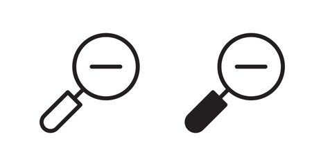 Zoom out vector icon set in black color.